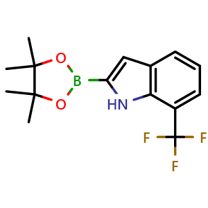Chemical structure of 7-(Trifluoromethyl)-1H-indole-2-boronic acid pinacol ester , CAS 1072813-19-4, AChemBlock AD282948