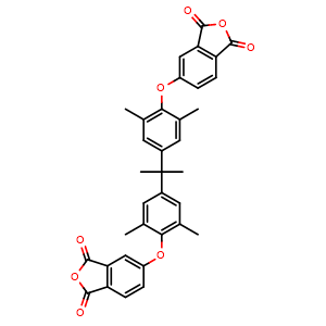 Chemical structure of 5,5'-[[Propane-2,2-diylbis(2,6-dimethyl-4,1-phenylene)]bis(oxy)]bis(isobenzofuran-1,3-dione) , CAS 109048-22-8, AChemBlock AD282952