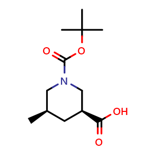 Chemical structure of (3S,5R)-1-Boc-5-methylpiperidine-3-carboxylic acid , CAS 1095906-07-2, AChemBlock AD282953