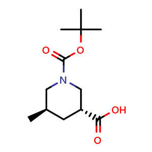 Chemical structure of (3R,5R)-1-Boc-5-methylpiperidine-3-carboxylic acid , CAS 1095906-08-3, AChemBlock AD282954