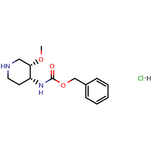Chemical structure of Benzyl rel-((3S,4R)-3-methoxypiperidin-4-yl)carbamate hydrochloride , CAS 1171128-40-7, AChemBlock AD282964