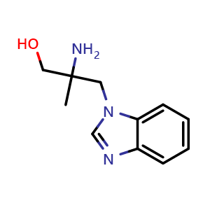 Chemical structure of 2-Amino-3-(1H-benzo[d]imidazol-1-yl)-2-methyl-1-propanol , CAS 1341133-87-6, AChemBlock AD282996