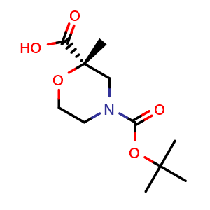Chemical structure of (S)-4-Boc-2-methylmorpholine-2-carboxylic acid , CAS 1352709-56-8, AChemBlock AD283001