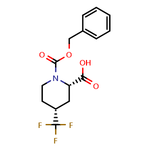 Chemical structure of rel-(2S,4R)-1-((Benzyloxy)carbonyl)-4-(trifluoromethyl)piperidine-2-carboxylic acid , CAS 1353629-85-2, AChemBlock AD283002