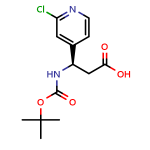 Chemical structure of (R)-3-(Boc-amino)-3-(2-chloro-4-pyridyl)propanoic acid , CAS 1366563-13-4, AChemBlock AD283003