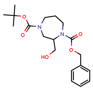 Chemical structure of (4-Boc-1-Cbz-1,4-diazepan-2-yl)methanol , CAS 1381948-06-6, AChemBlock AD283009