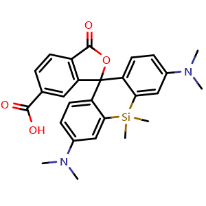 Chemical structure of 3,7-Bis(dimethylamino)-5,5-dimethyl-3'-oxo-3'H,5H-spiro[dibenzo[b,e]siline-10,1'-isobenzofuran]-6'-carboxylic acid , CAS 1426090-03-0, AChemBlock AD283027