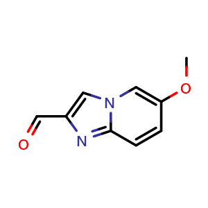 Chemical structure of 6-Methoxyimidazo[1,2-a]pyridine-2-carbaldehyde , CAS 1780955-90-9, AChemBlock AD283054