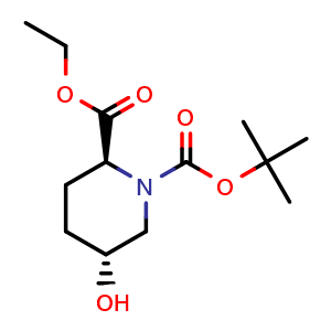 Chemical structure of Ethyl (2S,5R)-1-Boc-5-hydroxypiperidine-2-carboxylate , CAS 1802551-91-2, AChemBlock AD283060