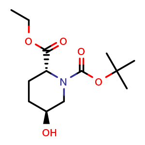 Chemical structure of Ethyl (2R,5S)-1-Boc-5-hydroxypiperidine-2-carboxylate , CAS 1802551-94-5, AChemBlock AD283061