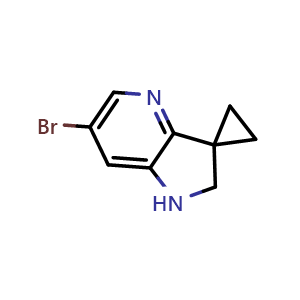 Chemical structure of 6'-Bromo-1',2'-dihydrospiro[cyclopropane-1,3'-pyrrolo[3,2-b]pyridine] , CAS 1824440-59-6, AChemBlock AD283072