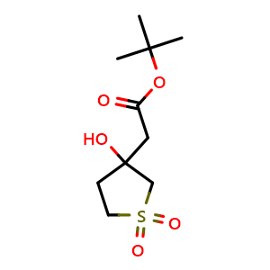 Chemical structure of tert-Butyl 2-(3-Hydroxy-1,1-dioxidotetrahydrothiophen-3-yl)acetate , CAS 1890438-96-6, AChemBlock AD283077