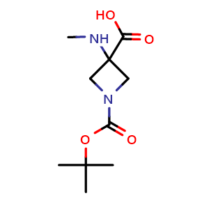 Chemical structure of 1-Boc-3-(methylamino)azetidine-3-carboxylic acid , CAS 1936671-99-6, AChemBlock AD283086