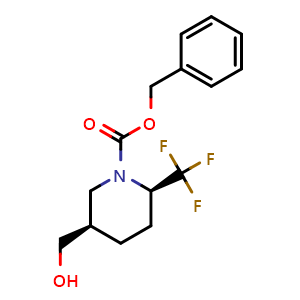 Chemical structure of Benzyl rel-(2R,5R)-5-(hydroxymethyl)-2-(trifluoromethyl)piperidine-1-carboxylate , CAS 1951439-32-9, AChemBlock AD283088
