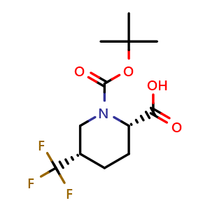 Chemical structure of rel-(2S,5S)-1-(tert-Butoxycarbonyl)-5-(trifluoromethyl)piperidine-2-carboxylic acid , CAS 1992960-53-8, AChemBlock AD283091