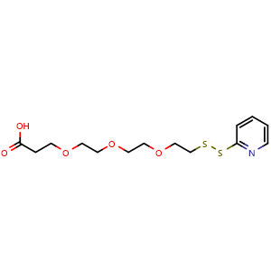 Chemical structure of 3-[2-[2-[2-(Pyridin-2-yldisulfanyl)ethoxy]ethoxy]ethoxy]propanoic acid , CAS 2088570-69-6, AChemBlock AD283100