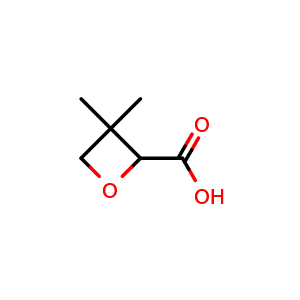 Chemical structure of 3,3-Dimethyloxetane-2-carboxylic acid , CAS 20967-49-1, AChemBlock AD283104