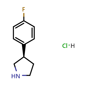 Chemical structure of (R)-3-(4-Fluorophenyl)pyrrolidine hydrochloride , CAS 2165331-30-4, AChemBlock AD283117