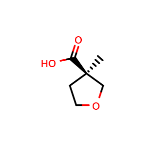 Chemical structure of (R)-3-Methyltetrahydrofuran-3-carboxylic acid , CAS 2200475-49-4, AChemBlock AD283122
