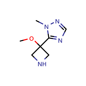 Chemical structure of 5-(3-Methoxyazetidin-3-yl)-1-methyl-1H-1,2,4-triazole , CAS 2228163-08-2, AChemBlock AD283127
