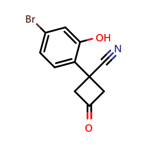 Chemical structure of 1-(4-Bromo-2-hydroxyphenyl)-3-oxocyclobutanecarbonitrile , CAS 2229479-12-1, AChemBlock AD283129