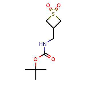 Chemical structure of 3-[(Boc-amino)methyl]thietane 1,1-dioxide , CAS 2274863-45-3, AChemBlock AD283137