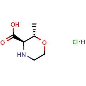 Chemical structure of (2S,3R)-2-Methylmorpholine-3-carboxylic acid hydrochloride , CAS 2287237-73-2, AChemBlock AD283138