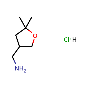 Chemical structure of (5,5-Dimethyltetrahydrofuran-3-yl)methanamine hydrochloride , CAS 2287334-85-2, AChemBlock AD283139