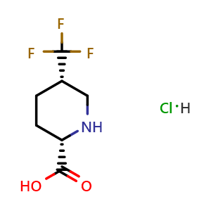 Chemical structure of cis-5-(Trifluoromethyl)piperidine-2-carboxylic acid hydrochloride , CAS 2307733-87-3, AChemBlock AD283146