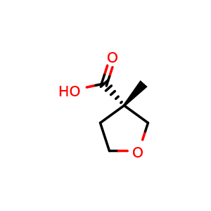 Chemical structure of (S)-3-Methyltetrahydrofuran-3-carboxylic acid , CAS 2322930-18-5, AChemBlock AD283150