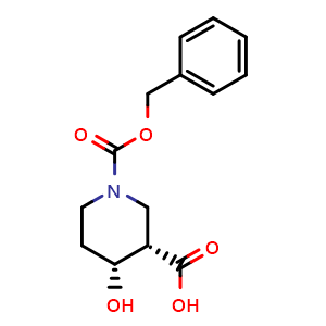 Chemical structure of (rel-(3S,4R)-1-((Benzyloxy)carbonyl)-4-hydroxypiperidine-3-carbonyl)oxonium , CAS 2342596-64-7, AChemBlock AD283152