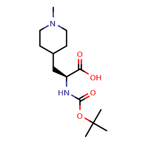 Chemical structure of (S)-2-(Boc-amino)-3-(1-methyl-4-piperidyl)propanoic acid , CAS 2349906-83-6, AChemBlock AD283154