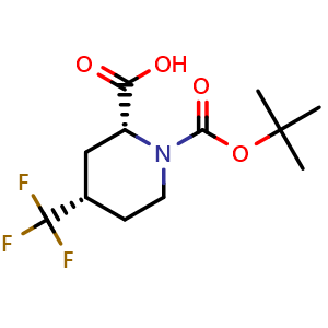 Chemical structure of (2R,4S)-1-Boc-4-(trifluoromethyl)piperidine-2-carboxylic acid , CAS 2378490-61-8, AChemBlock AD283159