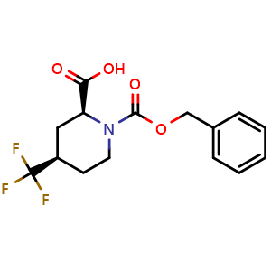 Chemical structure of (2S,4R)-1-Cbz-4-(trifluoromethyl)piperidine-2-carboxylic acid , CAS 2380631-57-0, AChemBlock AD283161