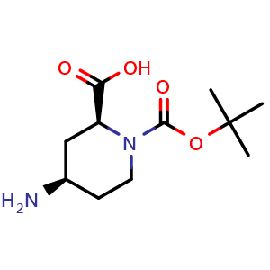 Chemical structure of (2S,4R)-4-Amino-1-Boc-piperidine-2-carboxylic acid , CAS 2380891-71-2, AChemBlock AD283163