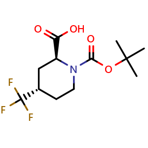 Chemical structure of (2S,4S)-1-Boc-4-(trifluoromethyl)piperidine-2-carboxylic acid , CAS 2382173-15-9, AChemBlock AD283168