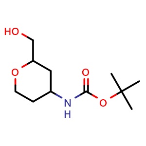 Chemical structure of [4-(Boc-amino)tetrahydro-2H-pyran-2-yl]methanol , CAS 2413866-76-7, AChemBlock AD283177