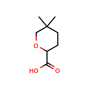 Chemical structure of 5,5-Dimethyltetrahydro-2H-pyran-2-carboxylic acid , CAS 2416229-03-1, AChemBlock AD283179