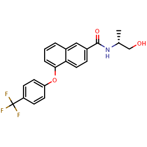 Chemical structure of (R)-N-(1-Hydroxy-2-propyl)-5-[4-(trifluoromethyl)phenoxy]-2-naphthamide , CAS 2506273-81-8, AChemBlock AD283186