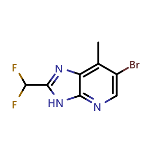 Chemical structure of 6-Bromo-2-(difluoromethyl)-7-methyl-3H-imidazo[4,5-b]pyridine , CAS 2517134-62-0, AChemBlock AD283189