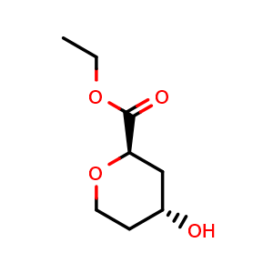 Chemical structure of Ethyl rel-(2R,4R)-4-hydroxytetrahydro-2H-pyran-2-carboxylate , CAS 2570276-54-7, AChemBlock AD283190