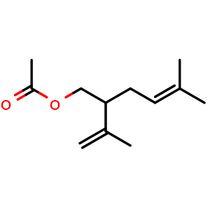 Chemical structure of 5-Methyl-2-(1-propen-2-yl)-4-hexen-1-yl acetate , CAS 25905-14-0, AChemBlock AD283192
