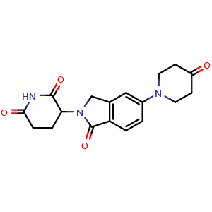 Chemical structure of 3-[1-Oxo-5-(4-oxo-1-piperidyl)-2-isoindolinyl]piperidine-2,6-dione , CAS 2762612-34-8, AChemBlock AD283205