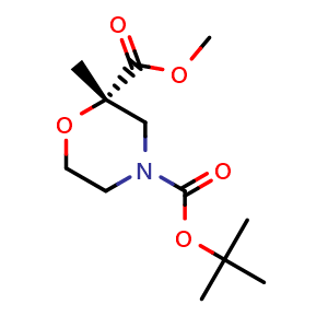 Chemical structure of Methyl (S)-4-Boc-2-methylmorpholine-2-carboxylate , CAS 2831880-22-7, AChemBlock AD283209