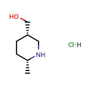 Chemical structure of [(3S,6R)-6-Methylpiperidin-3-yl]methanol hydrochloride , CAS 2860566-77-2, AChemBlock AD283213