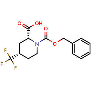 Chemical structure of (2R,4S)-1-Cbz-4-(trifluoromethyl)piperidine-2-carboxylic acid , CAS 3037659-23-4, AChemBlock AD283226