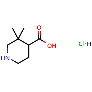 Chemical structure of 3,3-Dimethylpiperidine-4-carboxylic acid hydrochloride , CAS 3048576-50-4, AChemBlock AD283228