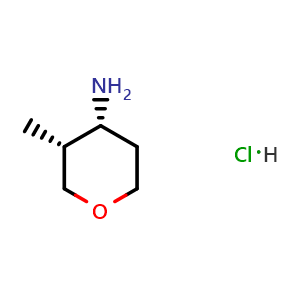 Chemical structure of rel-(3R,4R)-3-Methyltetrahydro-2H-pyran-4-amine hydrochloride , CAS 911825-81-5, AChemBlock AD283295