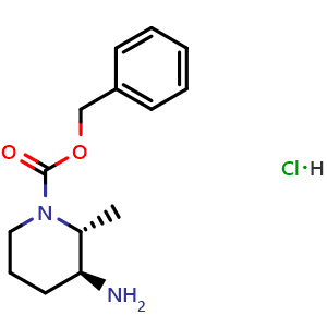 Chemical structure of Benzyl rel-(2R,3S)-3-amino-2-methylpiperidine-1-carboxylate hydrochloride , CAS 912368-82-2, AChemBlock AD283296