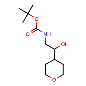 Chemical structure of 2-(Boc-amino)-1-(tetrahydro-2H-pyran-4-yl)ethanol , CAS 913642-81-6, AChemBlock AD283299